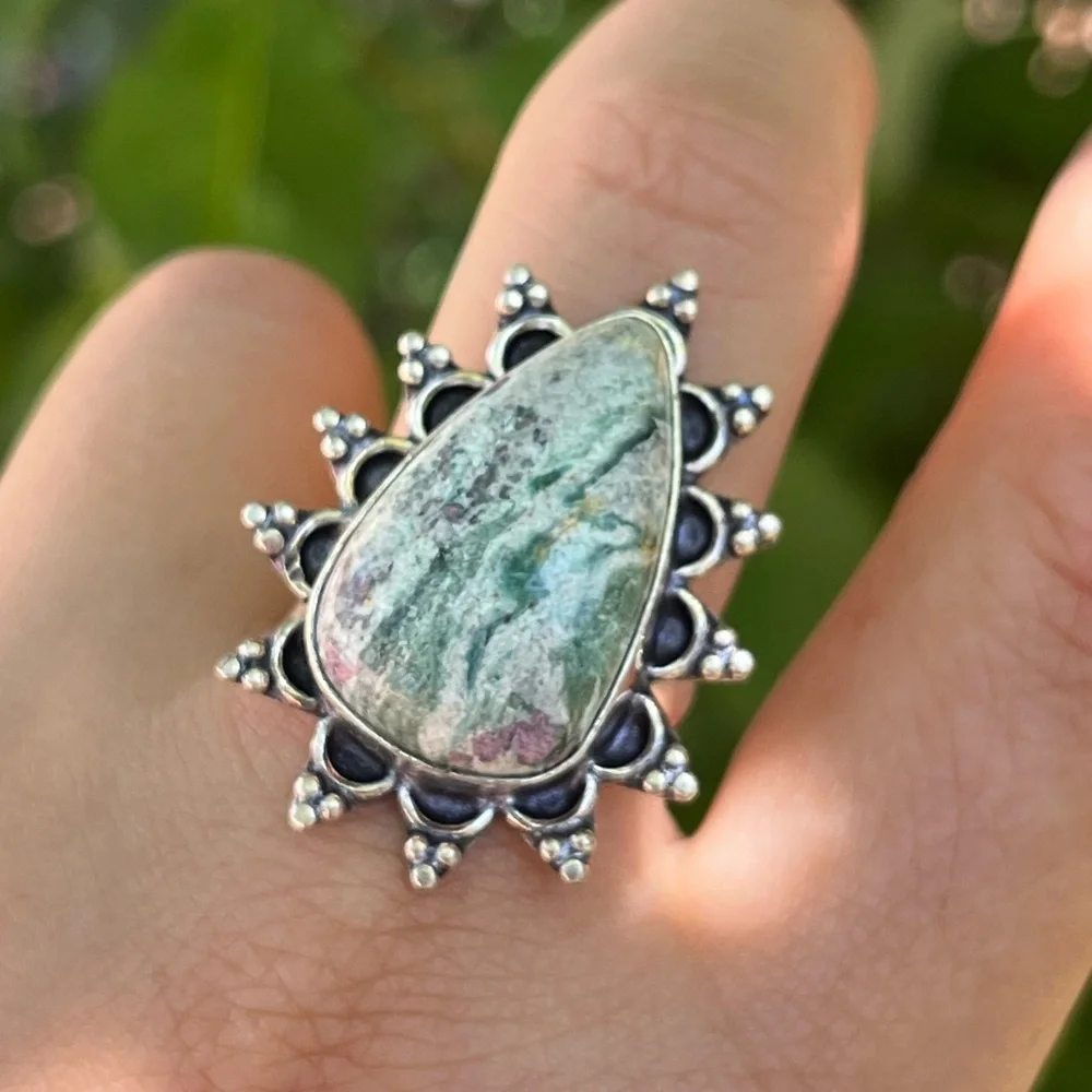 Size 7.25 925‎ silver plated ruby zoisite ring